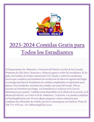 2023-2024 Free Meals for All Students flyer - spanish