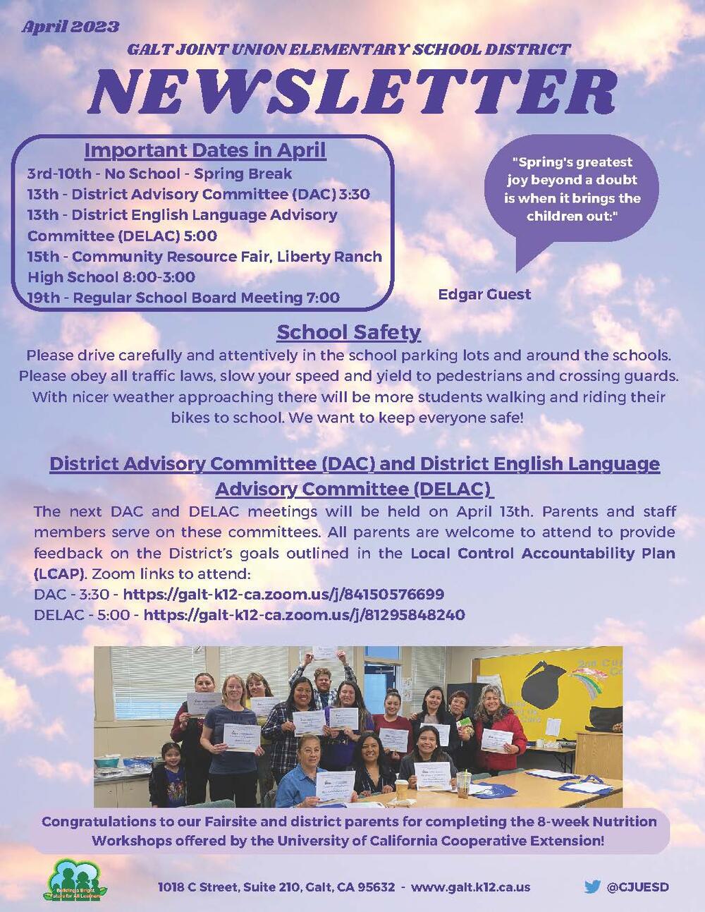 Galt Joint Union Elementary School District Monthly Newsletter