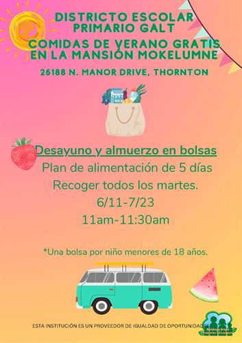 Free Summer Meals at Mokelumne Manor Flyer - español